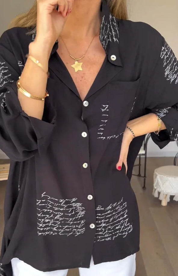 Evie - Letter Print Fashion Lapel Shirt