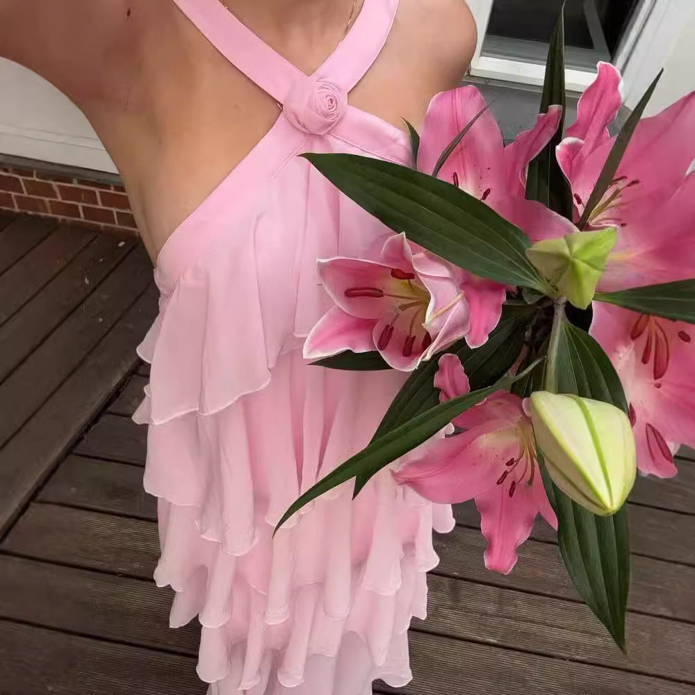 Rosetta | Elegante vestido de fiesta con cuello halter y volantes