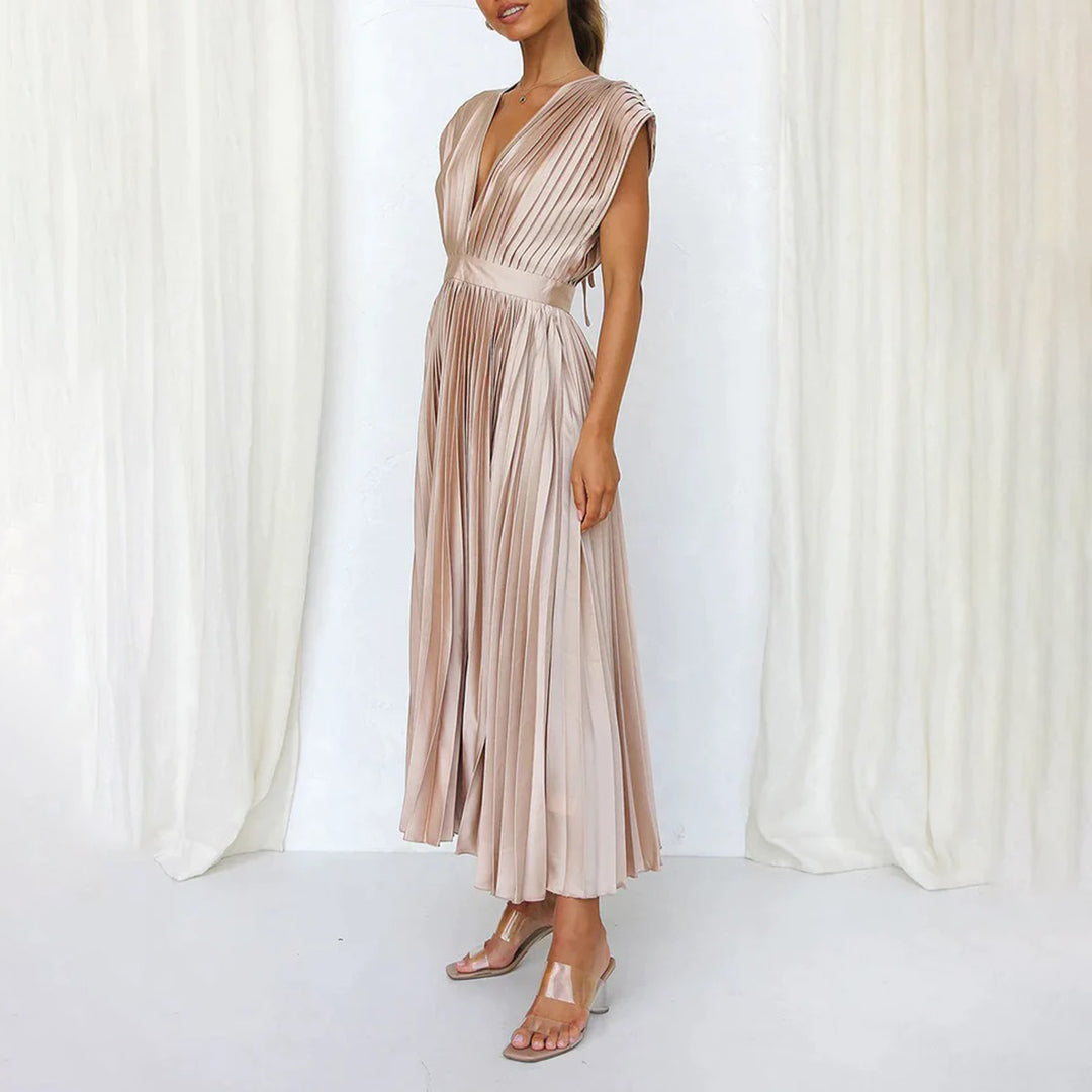 BELLE™ - ROBE MAXI AVEC COL EN V ET PLIS