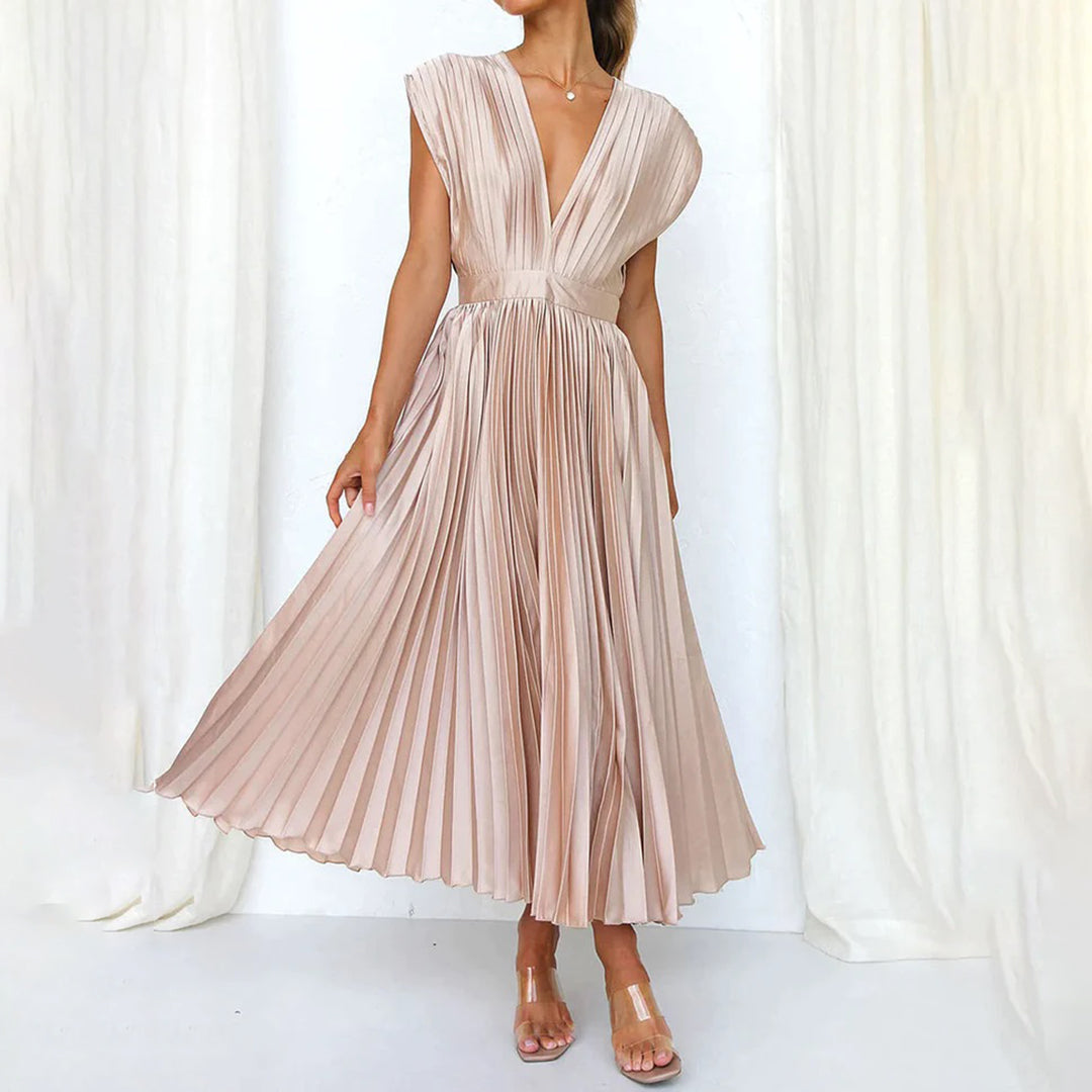 BELLE™ - ROBE MAXI AVEC COL EN V ET PLIS