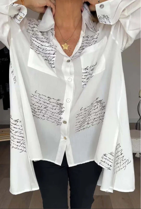 Evie - Letter Print Fashion Lapel Shirt